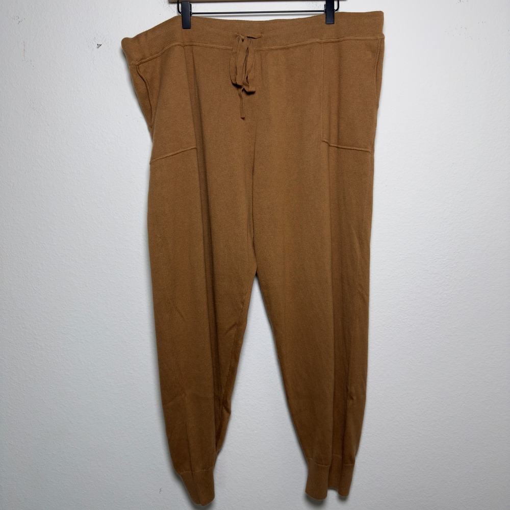 J. Crew Women Cotton Cashmere Joggers 2X Brown Knit Drawstring Pockets Pull On